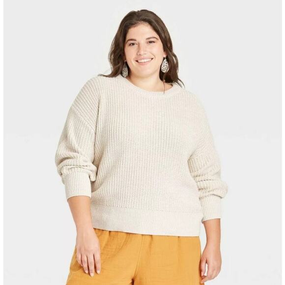 Universal Thread Women's Long Sleeve Knitted Soft Pullover Sweater Size 1X Cream - Picture 1 of 8